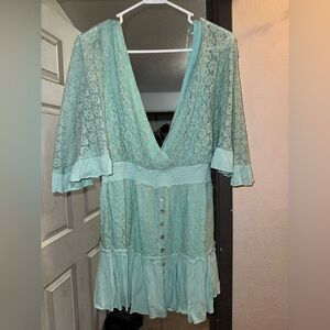 V-neck lace romper in mint
